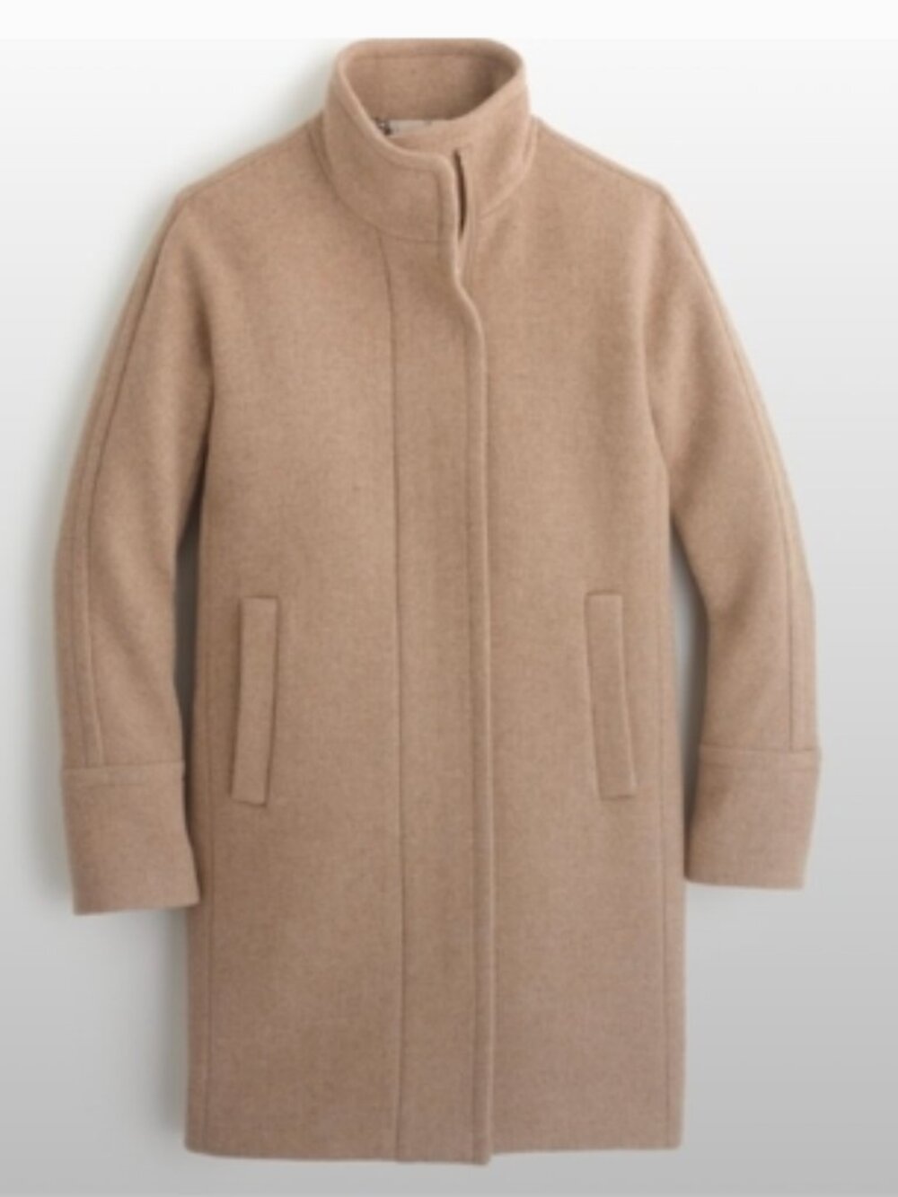 J.Crew Stadium Cloth Wool Blend Coat Beige Stand Collar Long Top Coat Size 0